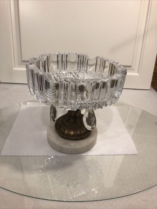 Vintage Cut Crystal Ashtray With Brass And Marble Base