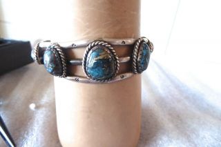 Vintage Native American Navajo 5 Stone Turquoise Cuff Bracelet Sterling Cuff