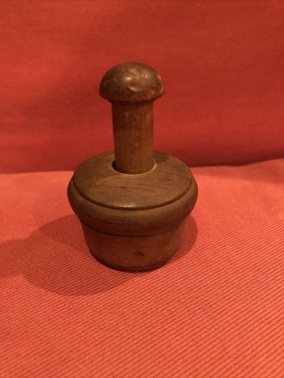 Small Antique Wooden Butter Mold Press; Flower Or Clover Design; Vintage