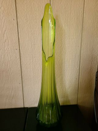 Vtg Mcm Mid Century Green Art Glass Stretch Swung Vase 25 " Tall Le Smith Viking