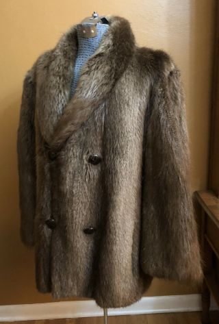 Women’s Vintage Authentic Fur Coat Jacket Large Lined Button Front Brown