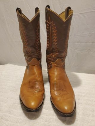 Vintage Tony Lama Usa Made Brown 2 Tone Leather Cowboy/western Boots Men 12d