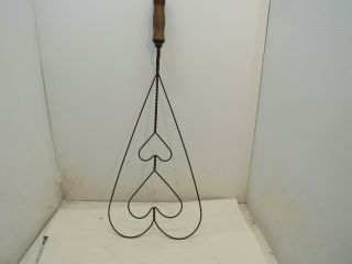 Vintage Double Heart Rug Beater 24” Inches Wood Handle