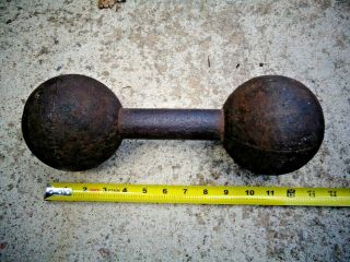Vintage Antique Large Cast Iron Round Head Dumbbell Hand Weight Strongman