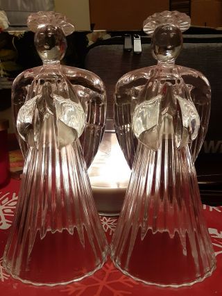 Vintage Cut Glass Crystal Praying Angel Candlestick Holder (pair)