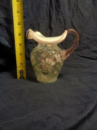 Vintage Fenton Hand Painted And Signed Pitcher White & Pink Flowers