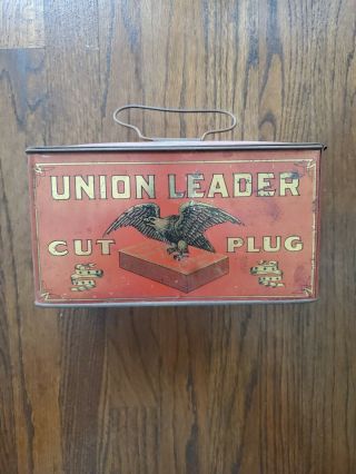 Antique Union Leader Cut Plug Smoking Tobacco Tin Lunch Box