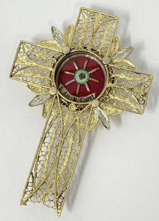 Rare Vintage Saint Anthony Claret.  800 Silver Reliquary Crucifix Cross Relic