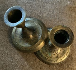 Vintage Brass Plated Candle Holders Taper Pair Set Of 2,  Etched Engraved