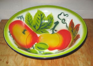 Vintage Enamelware/graniteware 16 " Bowl With Fruit Decoration