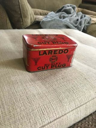 Vintage " Laredo " Burley Cut Plug;smoking Tobacco Tin;6 " X 3.  75 " X 3.  25 "