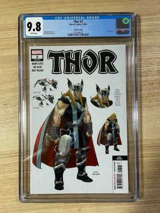 Cgc 9.  8 Thor (2020) 3 3rd Print - Nic Klein Variant Character Cover White Pages