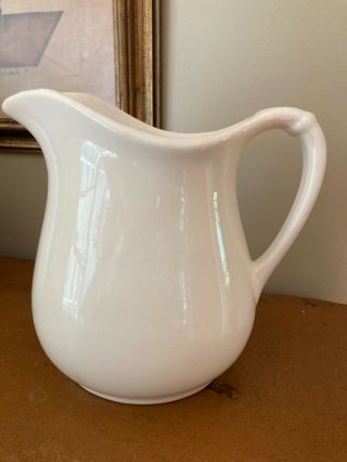 7.  25 " Antique White Ironstone Milk / Water Pitcher - Unmarked - Early 1900s