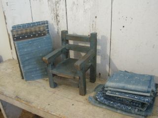 Old Primitive Blue Paint Wood Small Doll Chair American Find Aafa