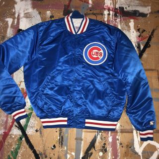 Vintage 1980s Starter Size Xl Chicago Cubs Made In Usa Satin Bomber Jacket Coat