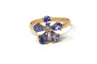Lovely Vintage 14ct Yellow Gold 585 Tanzanite Diamond Ring Not 9ct Or 18ct 265