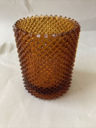 Faroy Diamond Cut Amber Glass Peg Votive Cup Candle Holder Pat No 204556 U.  S.  A.