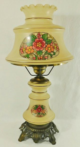 Large Antique/vtg Gone With The Wind Gwtw 3 - Way Floral Hurricane Table Lamp