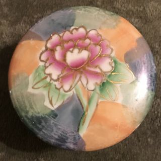 Vintage Ceramic Hand Painted Round Trinket Box With Lid Pink Rose Design
