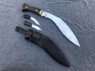 Vintage Nepalese Nepal Kukri W/ Scabbard And Knives Old Sharp