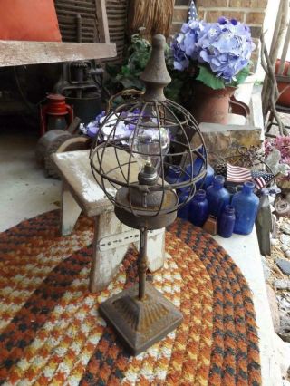 Unusual Primitive Vintage Tin Wire Light Lamp Gorgeous Rusty Patina