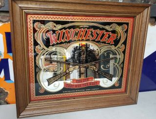 Vintage Winchester Repeating Arms Rifle Firearms Advertising Bar Mirror 1970s