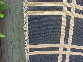 19thc JACQUARD Loom WOVEN COVERLET in BLUE,  TAN w BLOCK PATTERN 89 x 58 2 2