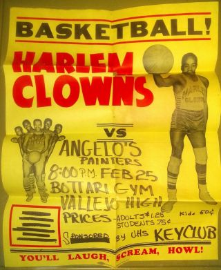 Vintage Harlem Clowns Vs Poster Negro Basket League Broadside Rare