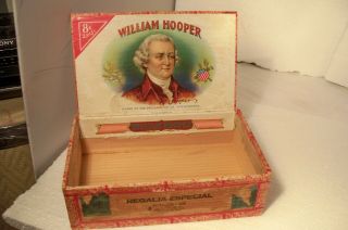 Antique Wooden Cigar Box William Hooper Signer Of Declaration Of Independence