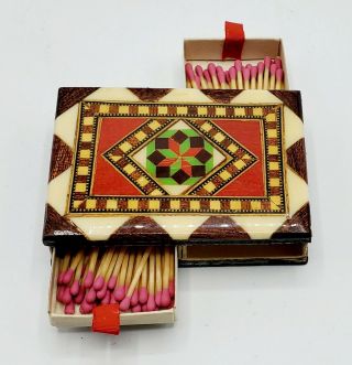 Vintage Lacquer Match Stick Box Holder Matchbox With Matches