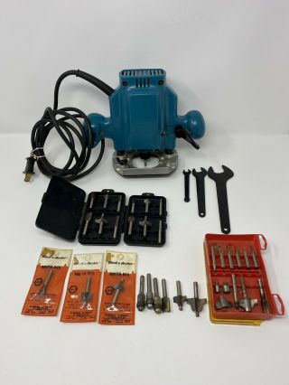 Vintage Makita Plunge Router Model 3620 24000 Rpm,  Over 30 Router Bits