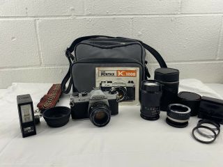 Vintage Asahi Pentax K1000 35mm Film Camera Pentax Lenses & Accessories Bundle