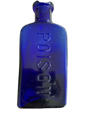 Vintage - Embossed Cobalt Blue Owl Drug Co Poison Bottle,  4 3/8 "