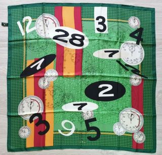 Rare Authentic Vintage Rolex Scarf Green Watch Print Numbers Silk Square France