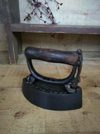 Antique Sad Iron Cast Iron Wooden Detach Handle Nrs & Co Sensible No.  2