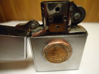 2006 Zippo Lighter Brushed Chrome With a 1907 Indian Head Penny on Front 2