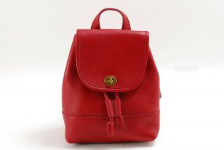 【rank Ab】vintage Coach Red Leather Turnlock Backpack Daypack From Japan 017