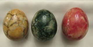 Set Of 3 Polished Marble/granite Eggs 2 3/7 " Long X 1.  75 " Wide