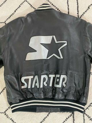 Vintage Starter Leather Jacket Size Xl Black Silver Logo Blank Raiders Colorway
