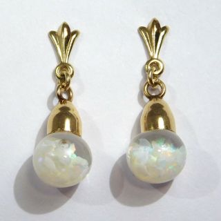 14k Floating Opal Earrings Estate Vintage