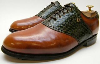 Mens Vtg Footjoy 50948 Classics Dry Brn Green Leather Golf Shoes Sz 9.  5 1/2 D