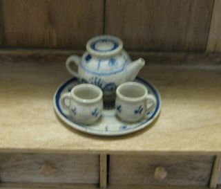 Jane Graber Miniature Vintage Stoneware Rooster Tea - For - Two Set Signed 1995