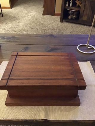 Vintage Wooden Hinged Jewelry Dresser Box - 11” By 7 3/4”,  4 1/2” Tall