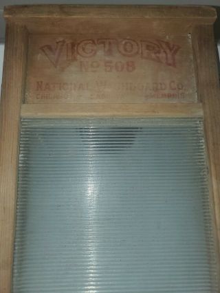 Vintage Victory No.  508 Wood & Ribbed Glass Washboard National Washboard Co