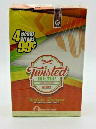 Twisted Hemp Rolling Papers 15 Packs - 1 Box (4 Sheets Per Pack) Mango Pineapple