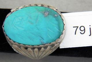 Vintage,  Large,  Heavy Navajo Turquoise & Sterling Silver Ring,  Size 12