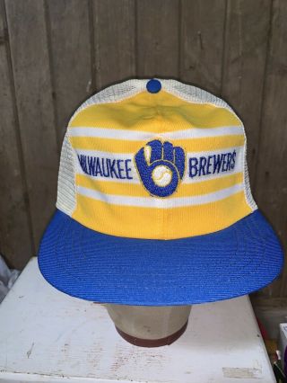 Vintage 70s/80s Milwaukee Brewers Mlb Baseball Brand Mesh Snapback Hat Cap Rare