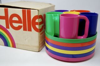 12pc Vintage Heller Rainbow Max Massimo Vignelli Mcm Mod Picnic Melamine Set Cup