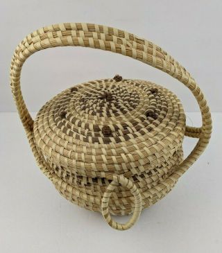 Vintage Charleston Sweetgrass Gullah Basket with Handle & Lid by Matilda Fludd 2