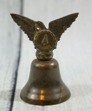 Vintage Maine Eagle Handbell Metal Gold Bell 2.  5 " X 2 " Patina Collectible